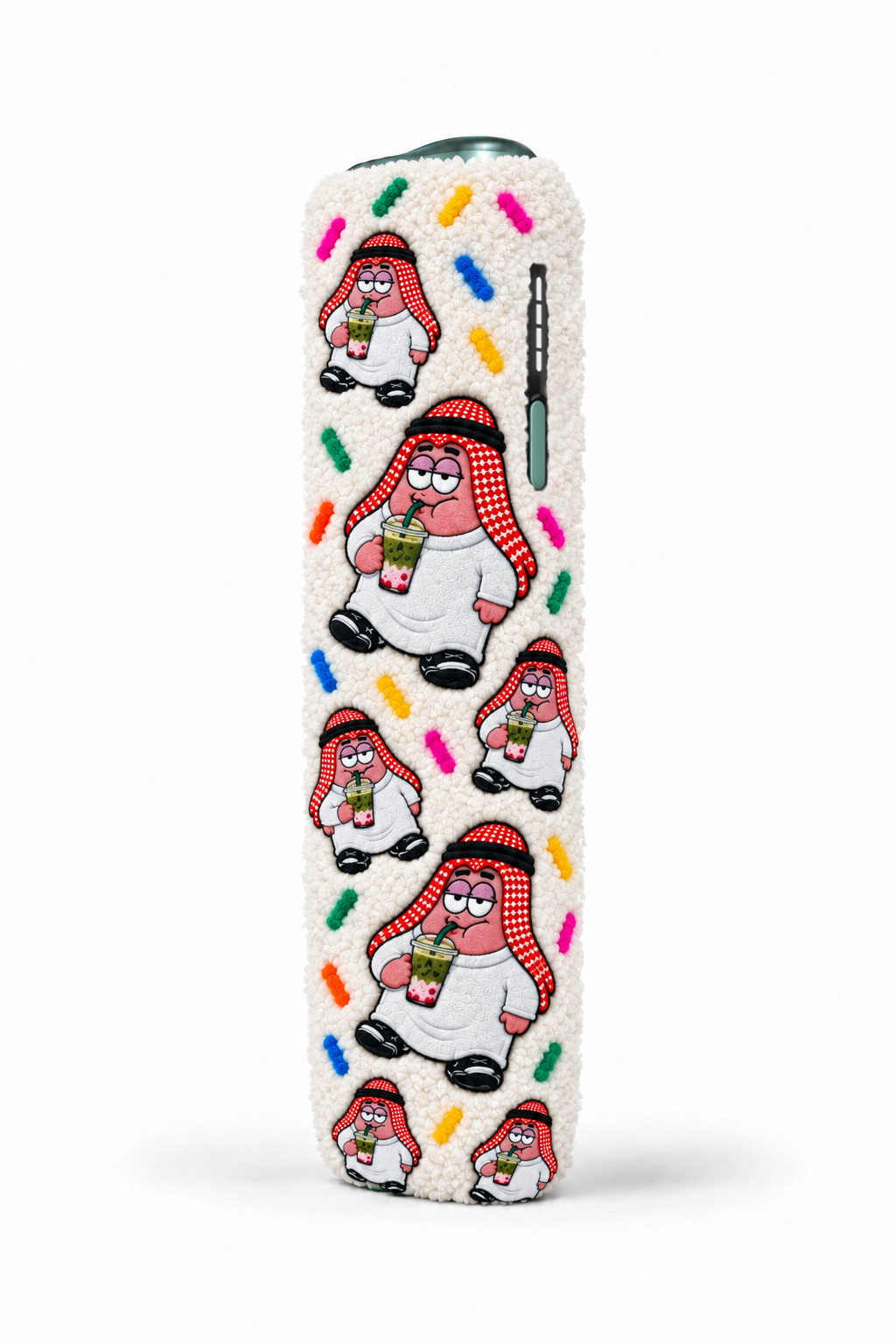 Ivory fluffy case with desert-star character and candy details