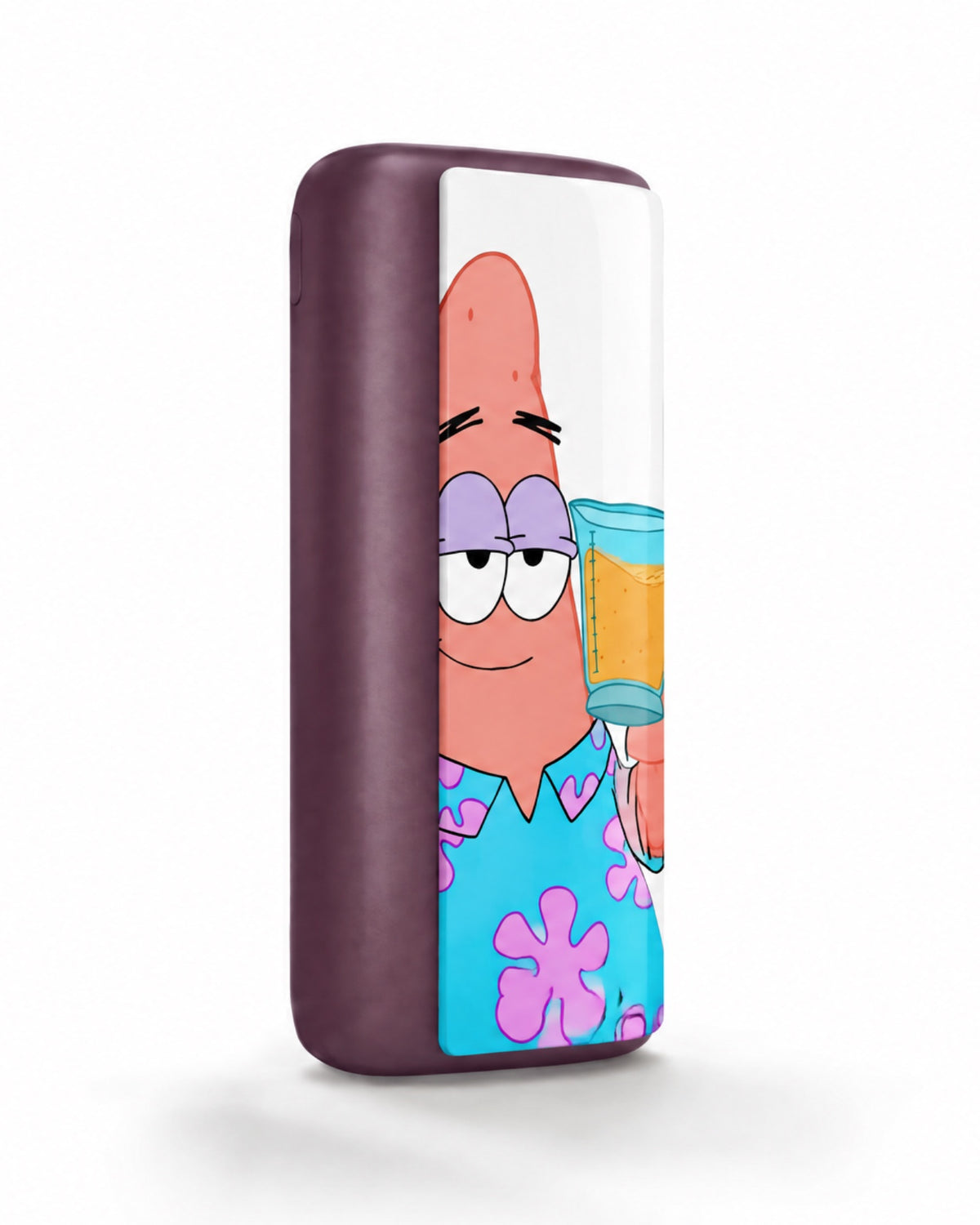 Plum magnetic case printed with a cartoon star in a Hawaiian shirt