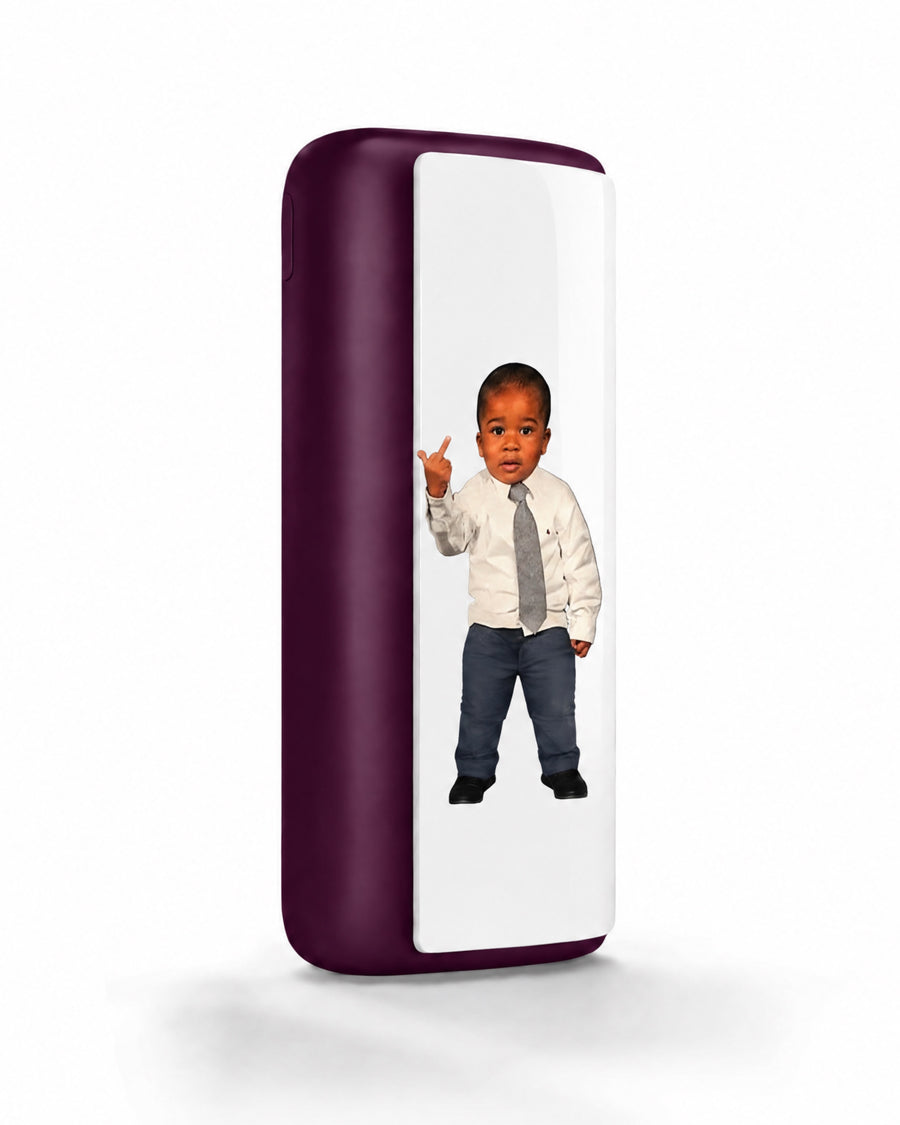 Plum magnetic case printed with a little boy in a shirt and tie