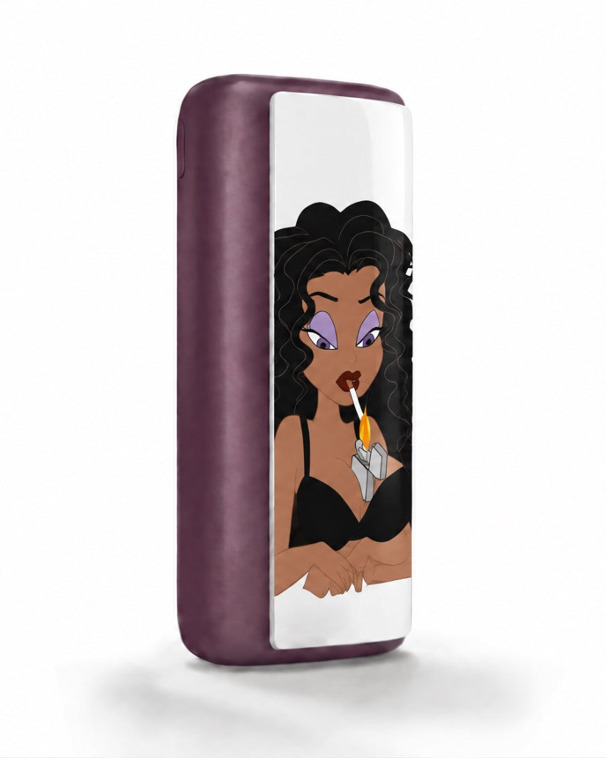 Plum magnetic case printed with a glamorous cartoon diva