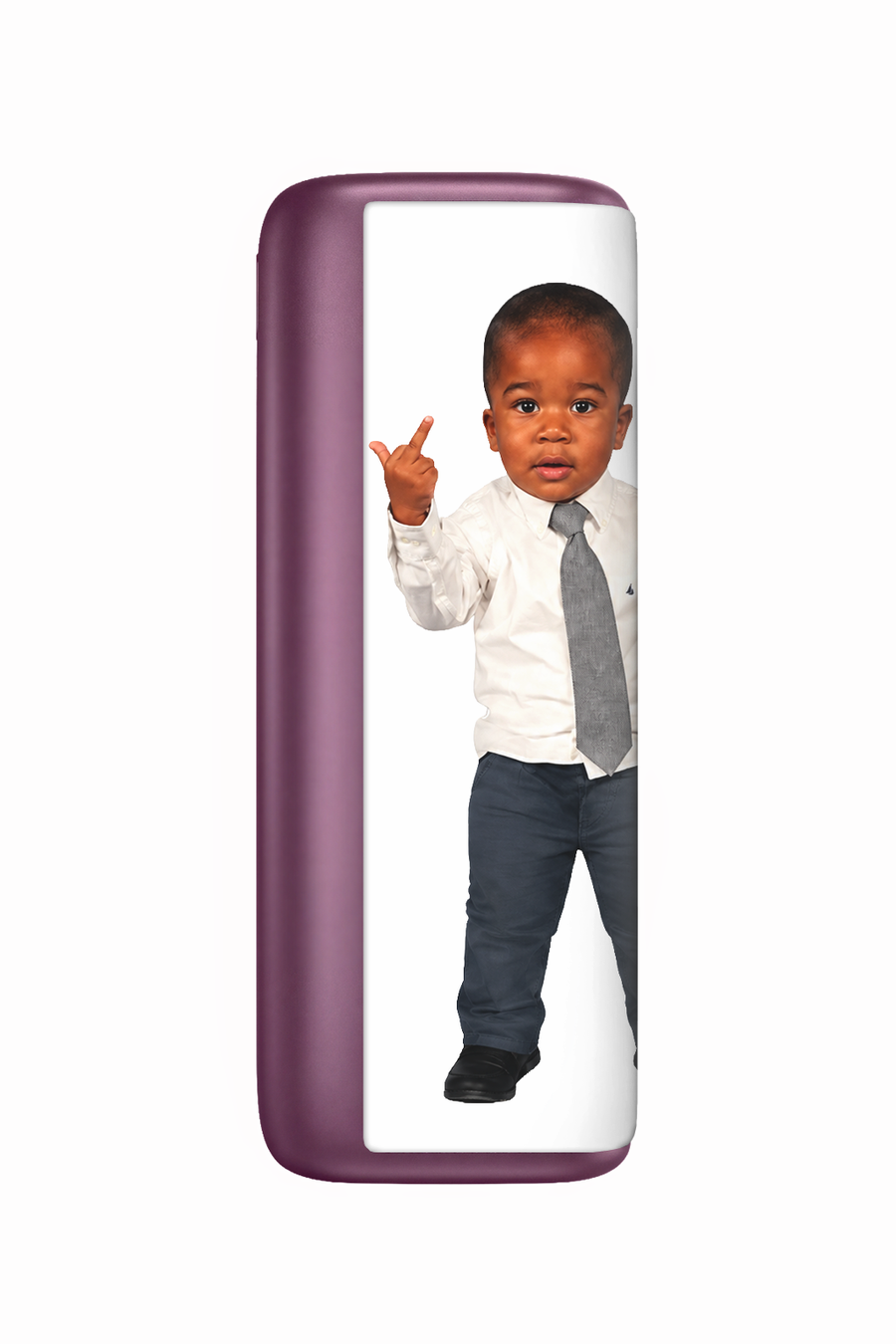 Magnetic case with a sharply dressed kid making a bold gesture